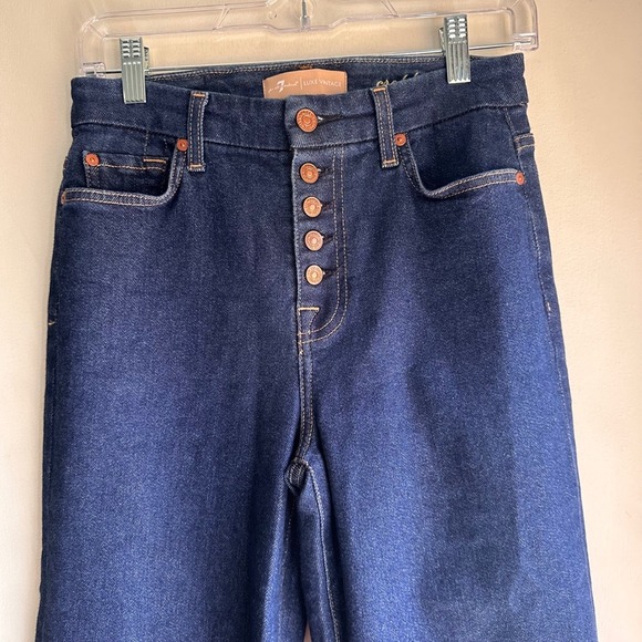 7 For All Mankind Womens Cropped Alexa Jeans Luxe Vintage Dark Wash Button Fly - Picture 2 of 12